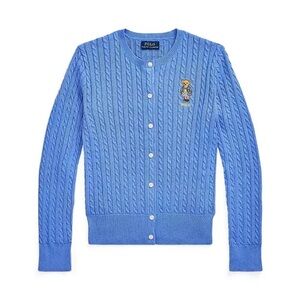 Polo by Ralph Lauren Girls Blue Cable Knit Cardigan with Bear Patch NO TAGS